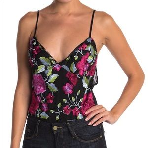 TOPSHOP Floral Embroidered Bodysuit In Black Size 6